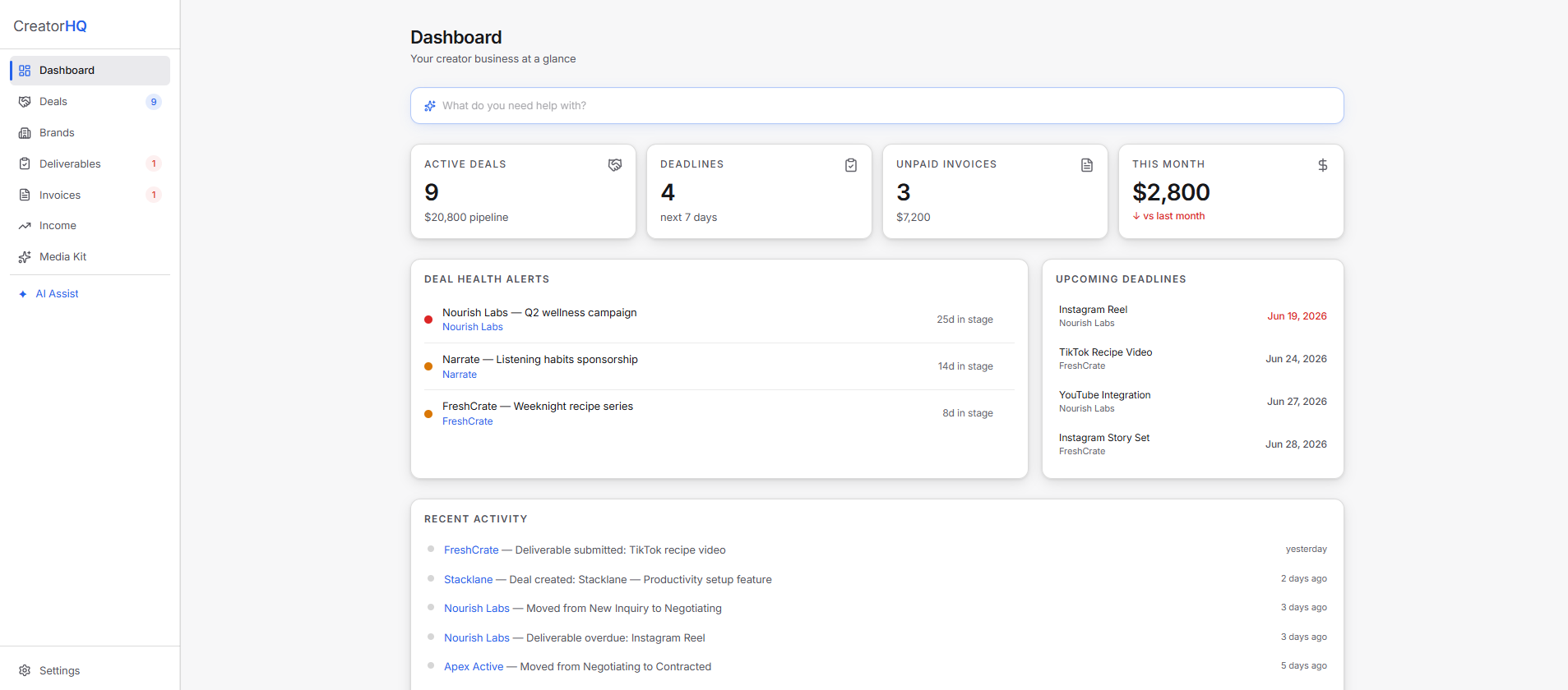 CreatorHQ screenshot